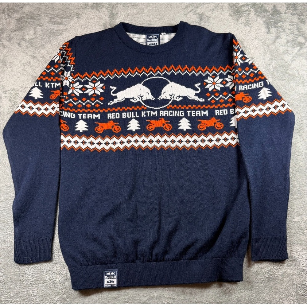 Red Bull KTM Racing Team Christmas Sweater Men's XL Navy Orange Moto Racing